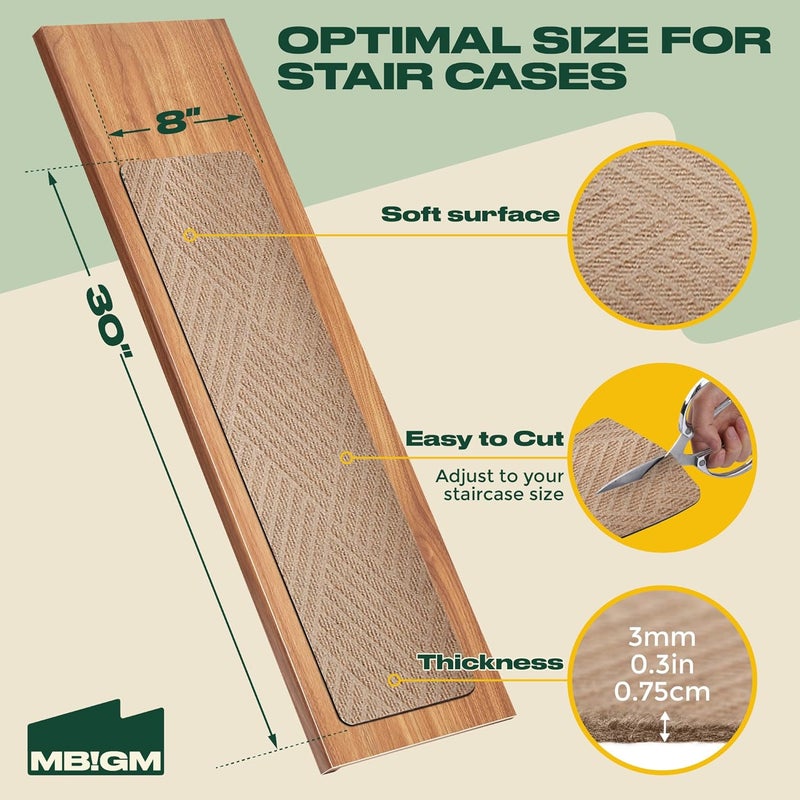 MBIGM 8 X 30inches, 15 in Pack, Non-Slip Carpet Stair Treads Non-Skid Safety Rug Slip Resistant Indoor Runner for Kids Elders and Pets with Reusable Adhesive, Cornstalk Weave - Image 4